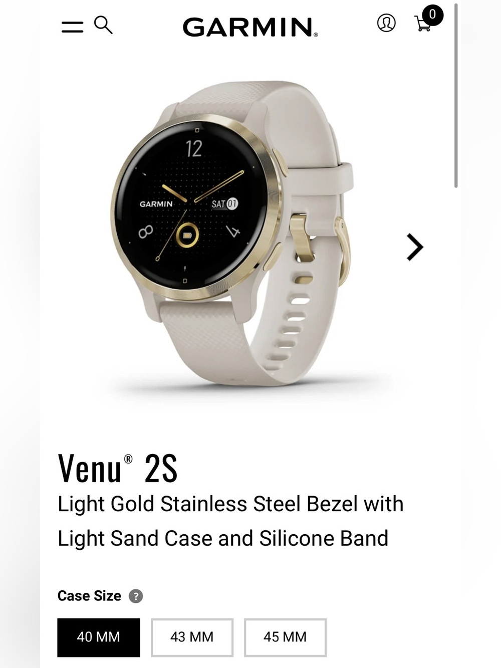 Garmin Venu 2S women’s Smartwatch - Light Sand Band with Light Gold Bezel 40mm